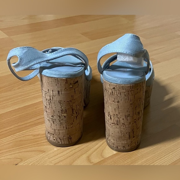 MADDEN GIRL LIGHT BLUE RIO CANVAS ANKLE STRAP BLOCK HEEL SIZE 8 - Picture 5 of 10